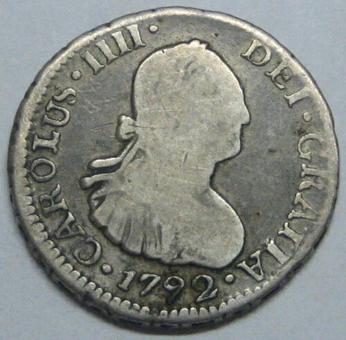 1792年 サンティアゴ 1/2レアル チリ チャールズ4世 スペイン銀貨 植民地時代｜WORLD RESOURCE【KING店】 103,950円