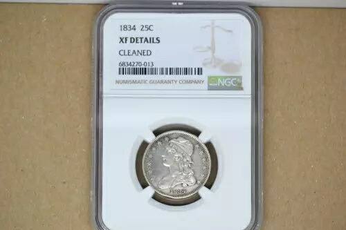 1834年製キャップドバストクォーター - NGC XF 詳細。クリーニング済み。素晴らしいディテール。素晴らしい！｜WORLD RESOURCE【KING店】