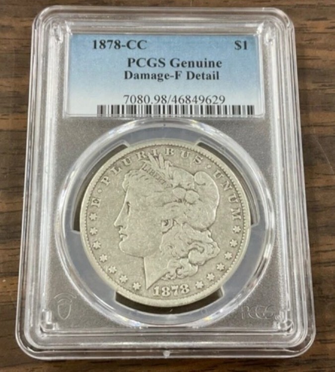1878-CC モルガン銀貨、PCGS 正規品 - F 詳細 - ダメージあり