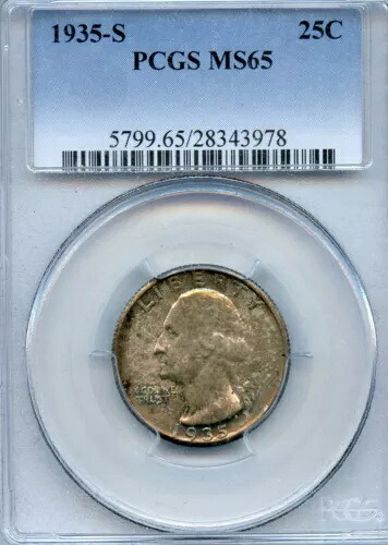 1935-S ワシントン クォーター銀貨、PCGS による MS65 の専門的鑑定済み｜WORLD RESOURCE【KING店】