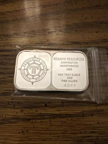 1 オンス .999 純銀バー - Rosario Resources Corporation - ニカラグア 1979 -...