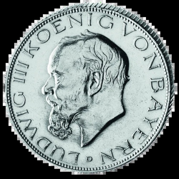 2マルク銀貨、ルートヴィヒ3世、ドイツ帝国/バイエルン（1914年）。 -