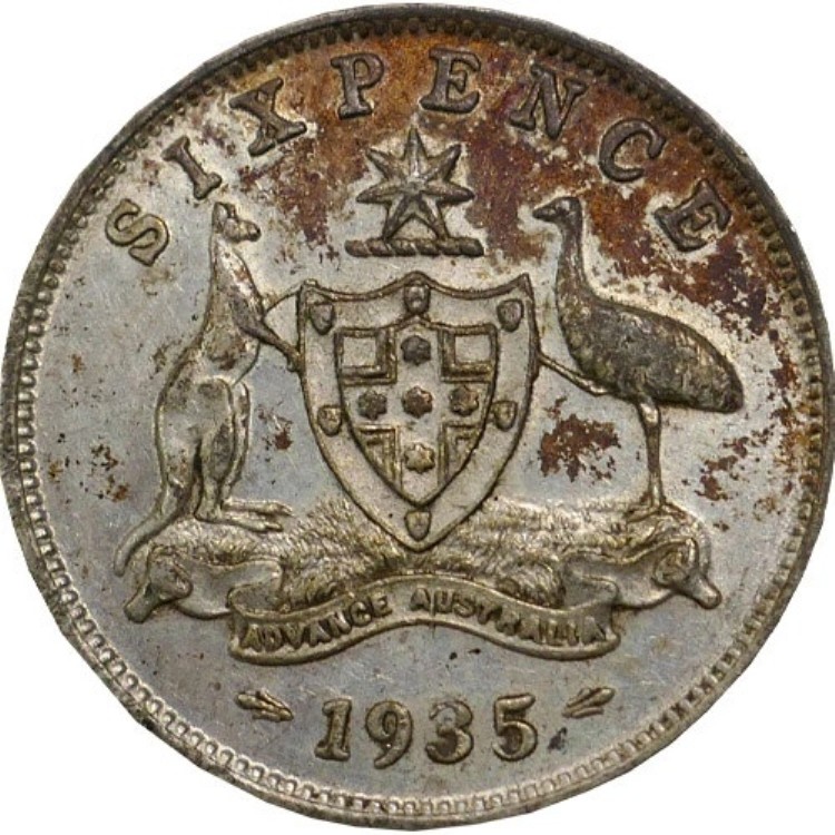 1935年 オーストラリア国王ジョージ6世 6ペンス銀貨