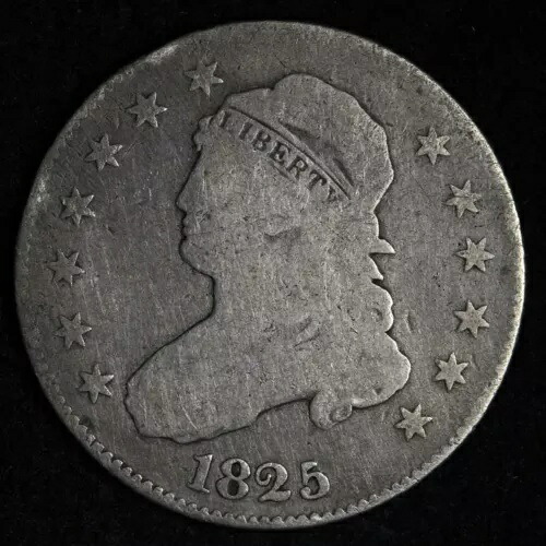 1825年製 キャップドバスト シルバークォーター VG E235 TUCFA