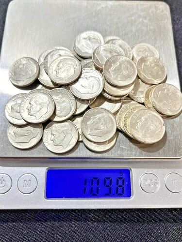 未使用ルーズベルト ダイム 44 枚セット、ミントマークなし、1946-47-49-51-64、109.8 グラム。