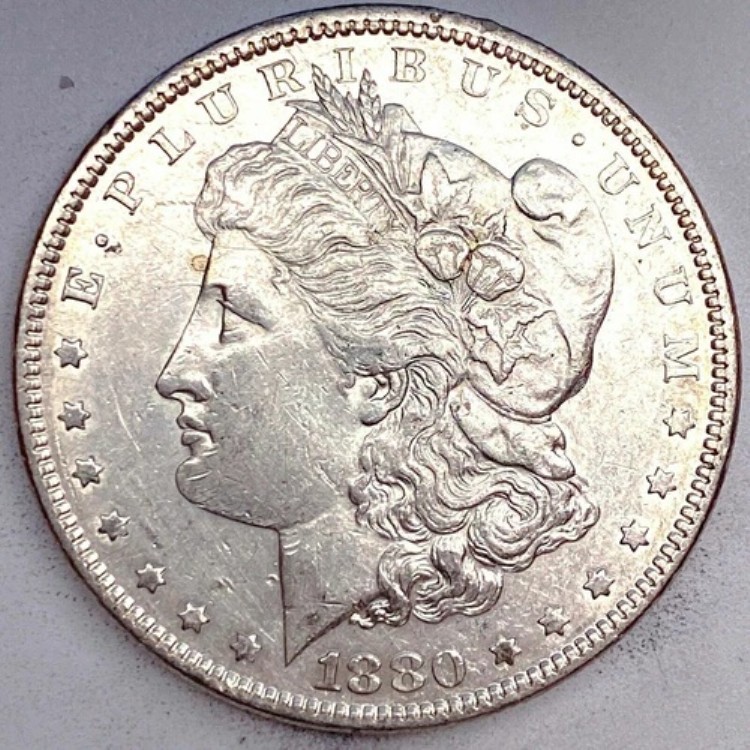 1880年 AU 未流通 モルガン シルバー ドル 90% シルバー 1ドル US コイン - 美品! J49