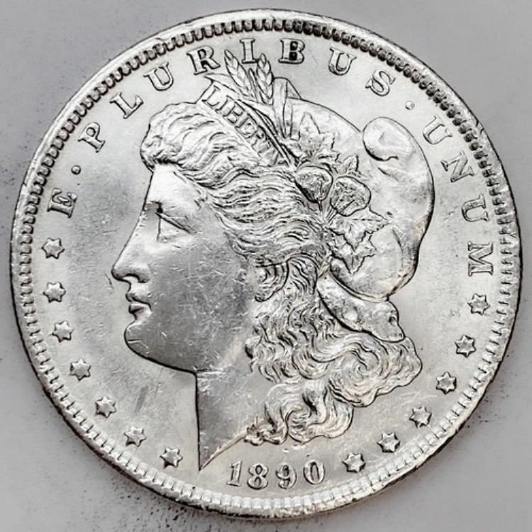 1890年 AU 未流通 モルガン シルバー ドル 90% シルバー 1ドル US コイン - 美品! J73