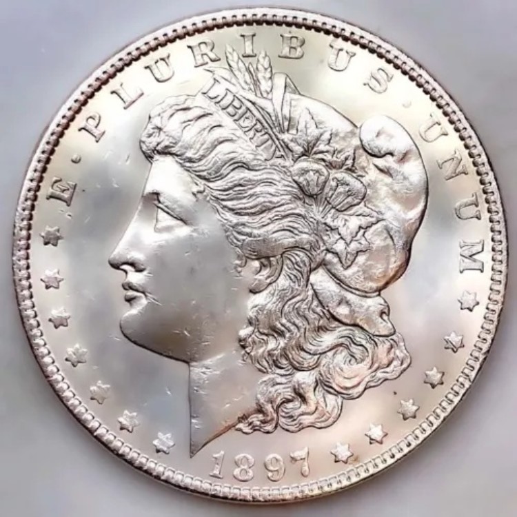 1897-P AU 未流通 モルガン シルバー ドル 90% シルバー 1ドル US コイン - 美品! JL12