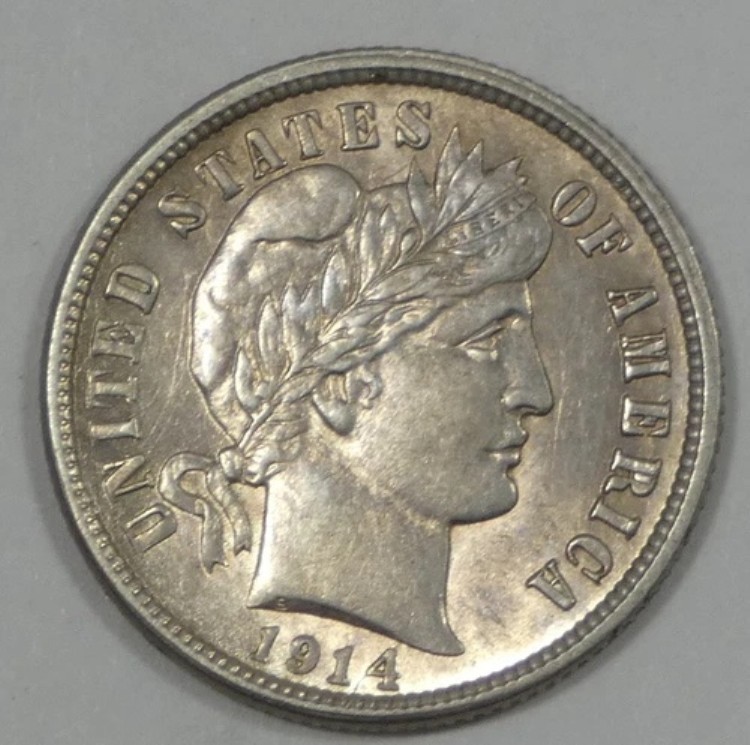 1914-D バーバーダイム ほぼ未流通 銀貨 10セント