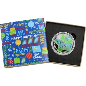 SilverTowneのエナメル加工2025 Wish Birthday ブルー 1オンス シルバー ラウンド ギフトボックス入り