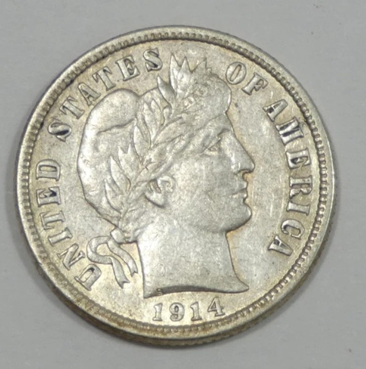1914-D バーバーダイム ほぼ未流通 銀貨 10セント 48,180円
