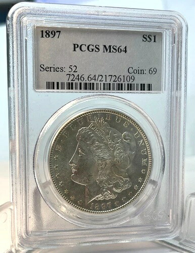 1897年 アメリカ モルガン銀貨 1ドル - PCGS - MS64 - USM497P0