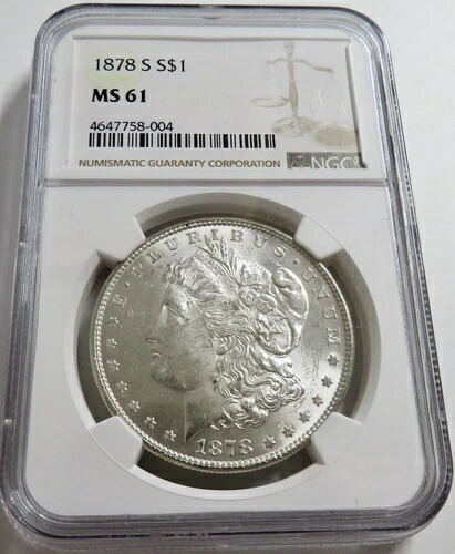 1878年 S モルガン銀貨 コレクターズアイテム NGC MS-61 初年度発行モルガン銀貨