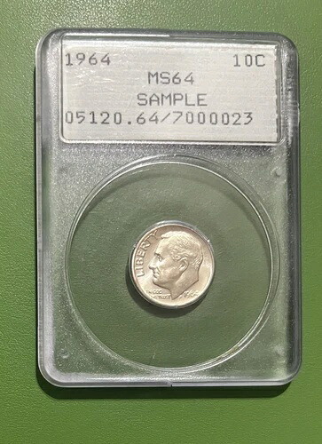 1964年 ルーズベルト ダイム PCGS MS64 シルバー 未流通 スラブサンプル
