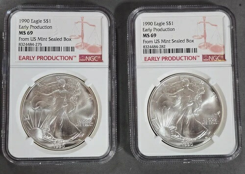 (1) 1990年 アメリカン シルバー イーグル NGC MS69 初期生産 - 米国造幣局未開封 (880)
