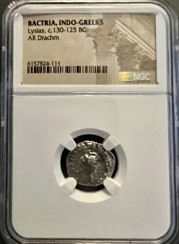 古代リュシアス紀元前130-125年 バクトリア・インド・ギリシア人 銀ドラクマ貨 NGC正規品