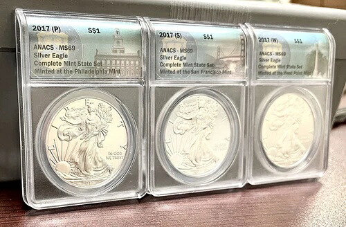 2017年 (S) (P) (W) 1ドル シルバーイーグル ANACS MS69 フィリピン SF WP 3枚セット