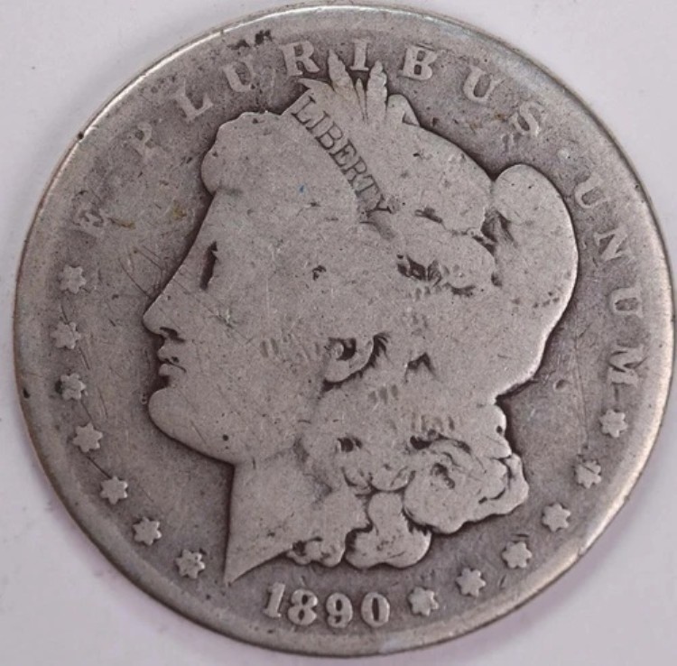 1890年-CC モルガン銀貨、流通状態良好。ストア番号：DR0342