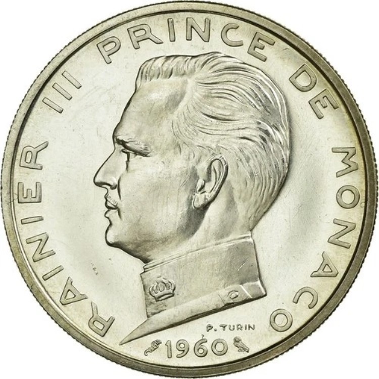 [#25689] モナコ、5フラン、1960年、銀貨、MS、ガドゥリー:152
