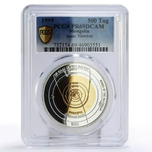 モンゴル 500 トグルグ アイザック・ニュートン グラビテーション ディスカバー PR69 PCGS 銀貨 1999年画像
