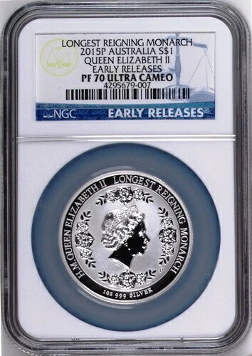 2015年 エリザベス女王 最長在位君主 銀貨 1ドル 凹版 NGC PF70｜WORLD RESOURCE【KING店】