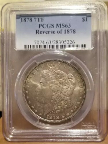 1878年 P モルガン銀貨 PCGS MS-63 7TF、裏面 1878年
