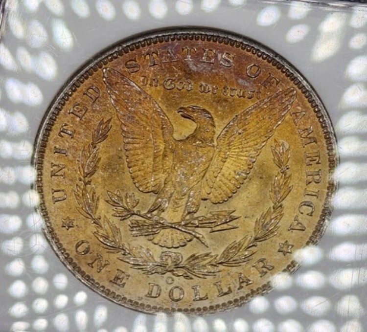 1885 O 1ドルモルガン銀貨 NGC MS63 オレンジイエロートーン サンセットトーニング｜WORLD RESOURCE【KING店】