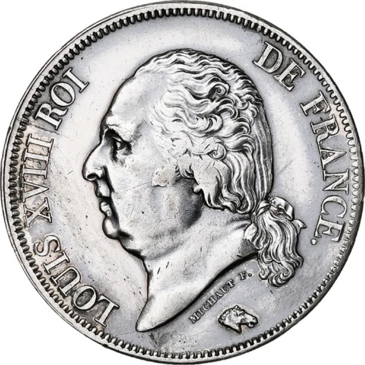 [#1210729] フランス、ルイ18世、5フラン、1822年、パリ、銀貨、EF、ガドゥリー:614