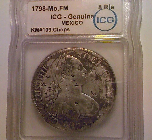 1798-Mo FM メキシコ 8レアル、ICG認定本物、チョップマーク、シルバー、KM#109|WORLD RESOURCE【KING店】
