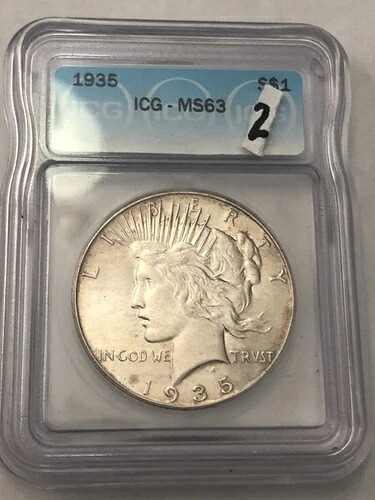 1935年 ホワイトチョイス BU PEACE 米国銀貨。ICG MS63。#2｜WORLD RESOURCE【KING店】 98,010円