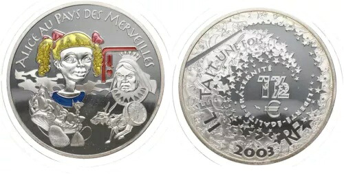 フランス 1 1/2 - 不思議の国のアリス シルバー 22.2g、直径37mm Km#1359