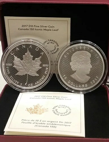 2017年 象徴的なメープルリーフ カナダ建国150周年記念 10ドル 2オンス 純銀プルーフコイン