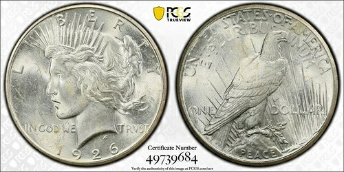 1926年 Sピース銀貨 PCGS MS-62|WORLD RESOURCE【KING店】