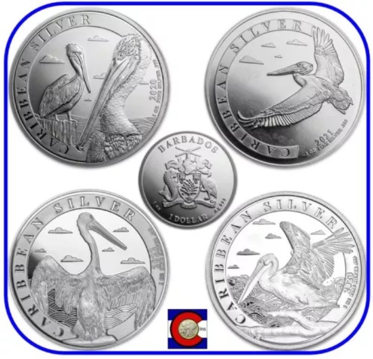 2020 2021 2022 2023 バルバドス 1オンス シルバー カリブ海ペリカン BU 4枚セット（キャップ付き）｜WORLD RESOURCE【KING店】