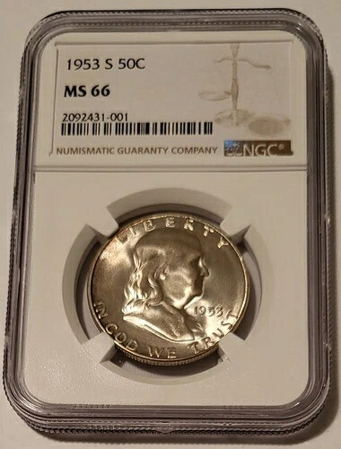 1953年 S フランクリン ハーフダラー MS66 NGC ライトトーニング|WORLD RESOURCE【KING店】