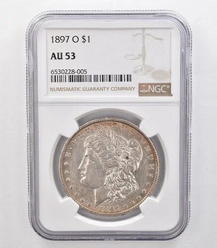 1897-O モルガン銀貨 AU53 NGC ペリフェラルトーン *0714｜WORLD RESOURCE【KING店】