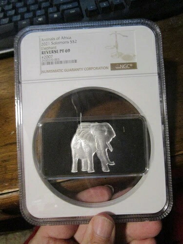 アフリカの動物 2021 銀貨 1オンス、ソロモン諸島 2ドル 象 Rev PF69 NGC|WORLD RESOURCE【KING店】