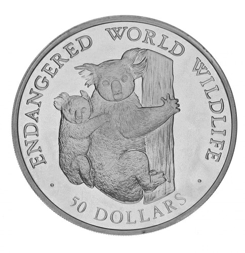 クック諸島 50ドル 1990年 シルバープルーフ 絶滅危惧種 - コアラ｜WORLD RESOURCE【KING店】