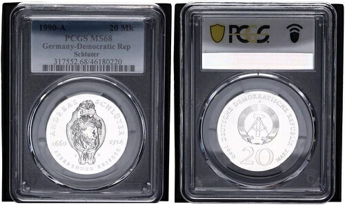 東ドイツ 20 マーク 1990-A アンドレアス・シュルーター PCGS MS68 ブリリアント アンサーキュレート 118379｜WORLD RESOURCE【KING店】