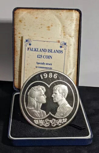 フォークランド諸島 プルーフ 1986年 25ポンド銀貨 アンドリュー王子の結婚式 KM# 23 #002