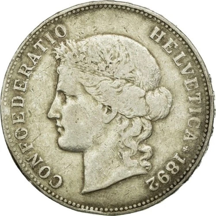 [#76333] コイン、スイス、5フラン、1892年、ベルン、VF、銀、KM:34｜WORLD RESOURCE【KING店】