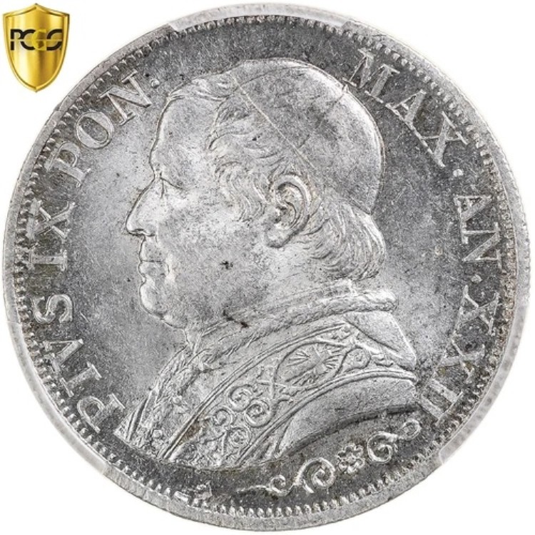[#865049] 教皇領、ピウス9世、リラ、1867年、ローマ、銀貨、PCGS、MS63、KM:1378