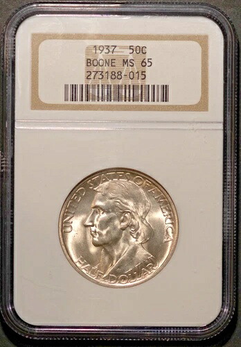 1937年 50セント銀ブーンハーフダラー MS 65 NGC # 273188-015 + ボーナス