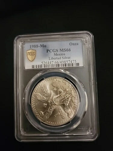 1988年 Mo Mexico 1 シルバー オンザ、PCGS グレード: MS 66