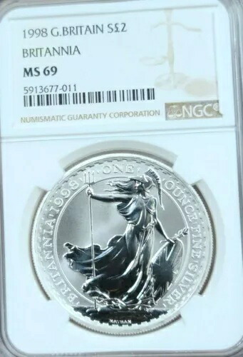 1998年 英国 銀貨 2ポンド ブリタニア NGC MS 69 希少 高品位 美品|WORLD RESOURCE【KING店】