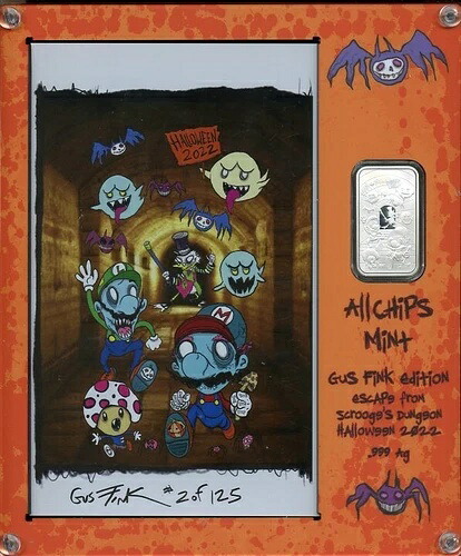 ハロウィン 2022 ガス・フィンク 1オンス .999 シルバーバー COA & フレーム マリオ・スクルージのダンジョン｜WORLD RESOURCE【KING店】