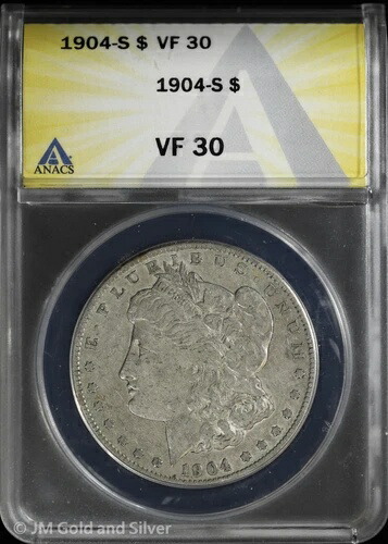 1904-S 1ドルモルガン銀貨 ANACS VF 30
