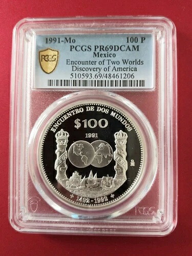 メキシコ 100ペソ 二つの世界の遭遇 船の柱 PR69 PCGS 銀貨 1991年｜WORLD RESOURCE【KING店】