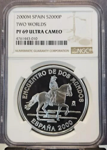 2000年 スペイン シルバー 2000ペセタ 男と馬 NGC PF 69 ウルトラカメオ トップポップ