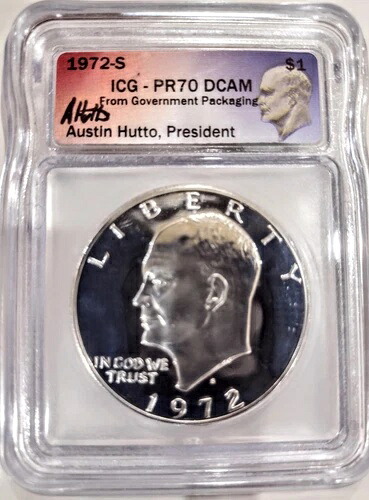1972-S $1 PCGS アイゼンハワー シルバードル PR70DCAM オースティン・ハットー サイン入り|WORLD RESOURCE【KING店】
